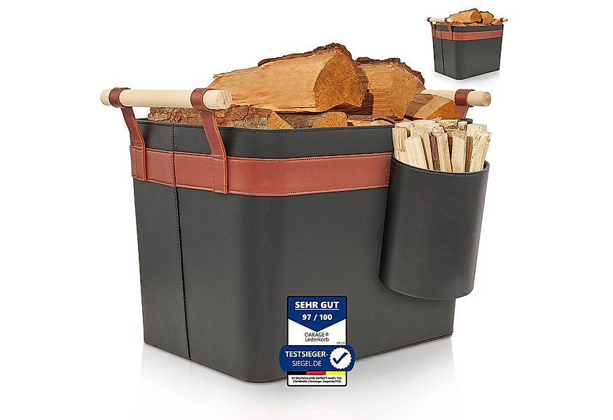 OAKAGE Kaminholzkorb Holzkorb für Kaminholz Groß aus veganem Leder Feuerhol günstig online kaufen