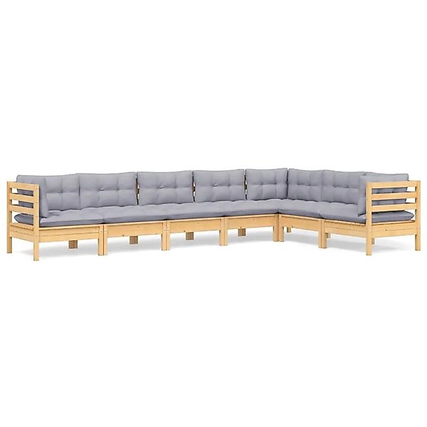 vidaXL 7-Tlg Garten-Lounge-Set mit Grauen Kissen Kiefer Massivholz 3096694 günstig online kaufen