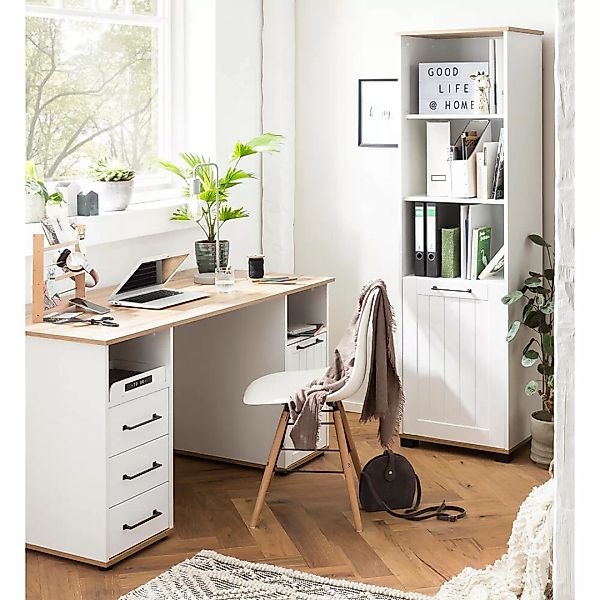 Büromöbel Set 2-teilig, weiß mit Eiche, JAUSA-80, Landhaus Stil günstig online kaufen