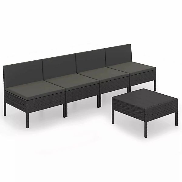 5-tlg. Garten-lounge-set Mit Auflagen Poly Rattan Schwarz günstig online kaufen