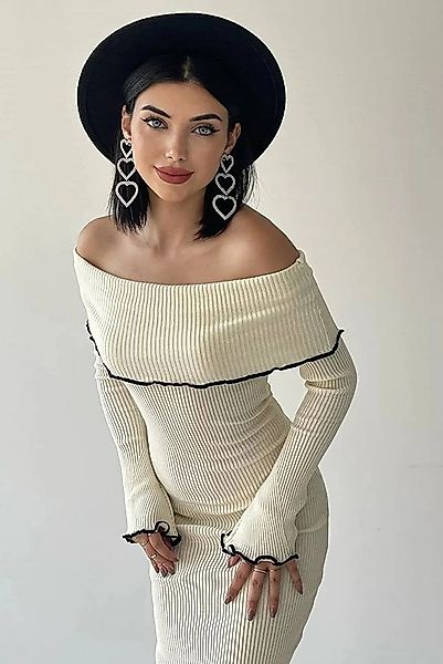 WOMAN VISION Minikleid Langes Schwarzes Midi-Kleid mit Carmen-Ausschnitt - günstig online kaufen