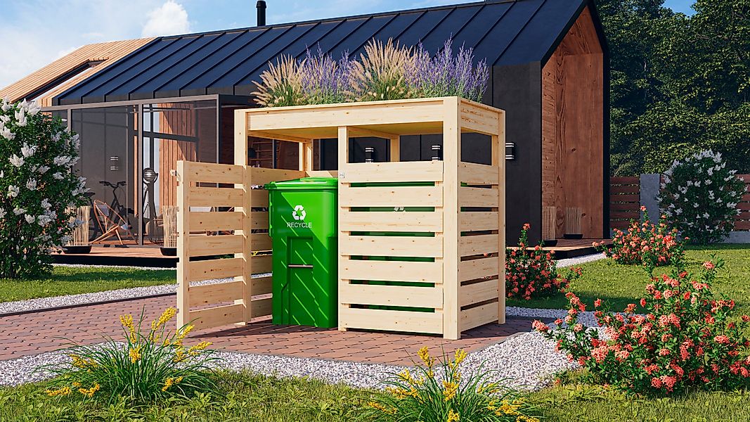 Karibu Mülltonnenbox Mülltonnenunterstand mit Hochbeet, naturbelassen günstig online kaufen