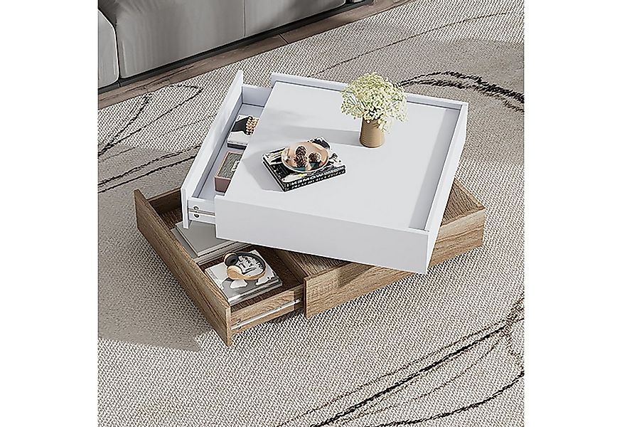 MODFU Couchtisch 360° drehbare Tischplatte (Satztisch, Wohnzimmertisch Beis günstig online kaufen