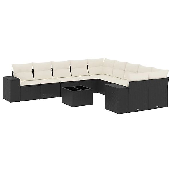 vidaXL 11-Tlg Garten-Sofagarnitur mit Kissen Schwarz Poly Rattan 3255453 günstig online kaufen