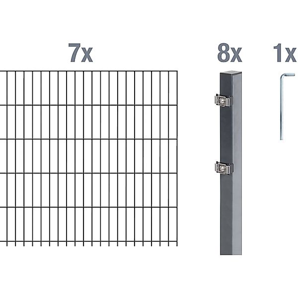 Metallzaun Grund-Set Doppelstabmatte verz. Anthrazit beschichtet 7 x 2 m x günstig online kaufen