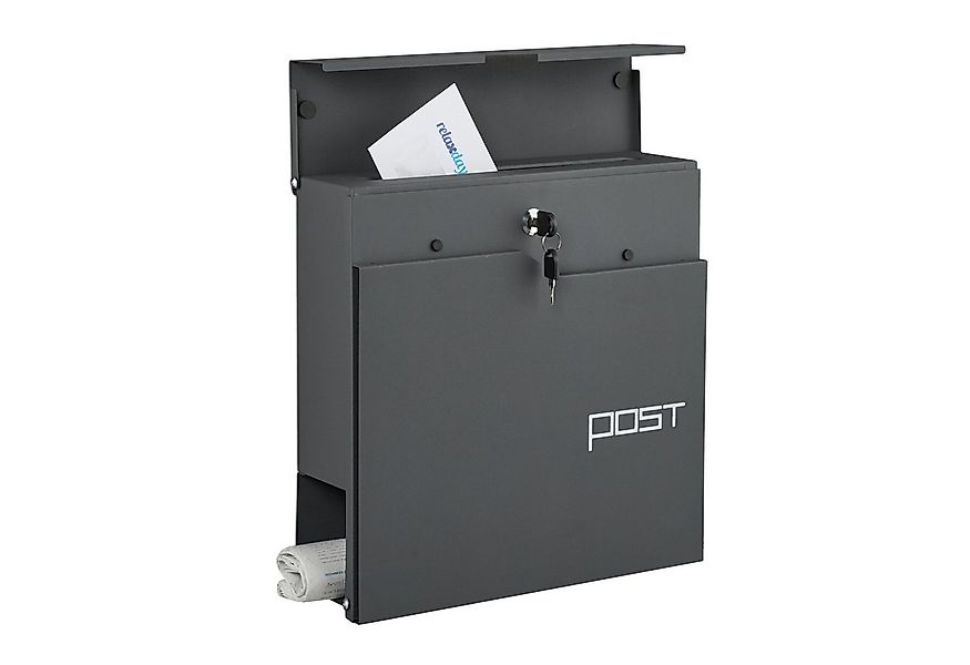 relaxdays Briefkasten mit Zeitungsfach, Anthrazit günstig online kaufen