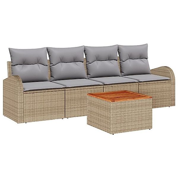 vidaXL Loungesofa 5-teiliges Garten Sofa Set mit Kissen Beige Poly Rattan, günstig online kaufen