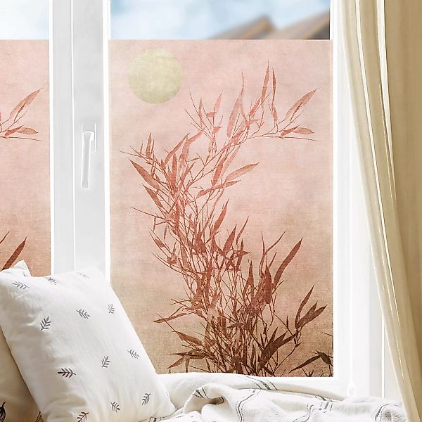 Fensterfolie Goldene Sonne mit Rosa Bambus günstig online kaufen