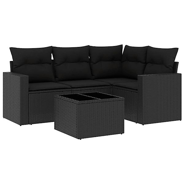 vidaXL 5-Tlg Garten-Sofagarnitur mit Kissen Schwarz Poly Rattan 3218905 günstig online kaufen