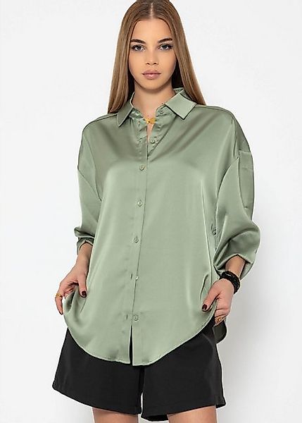 SASSYCLASSY Langarmbluse Damen Stylische Oversize Satinbluse Elegante lässi günstig online kaufen