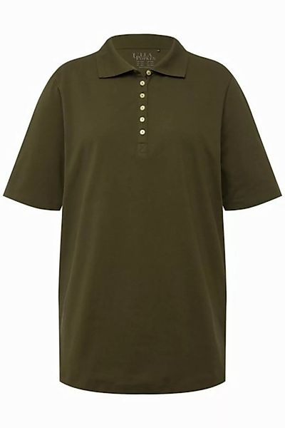 Ulla Popken Rundhalsshirt Poloshirt Piqué Polokragen Samt-Knopfleiste günstig online kaufen