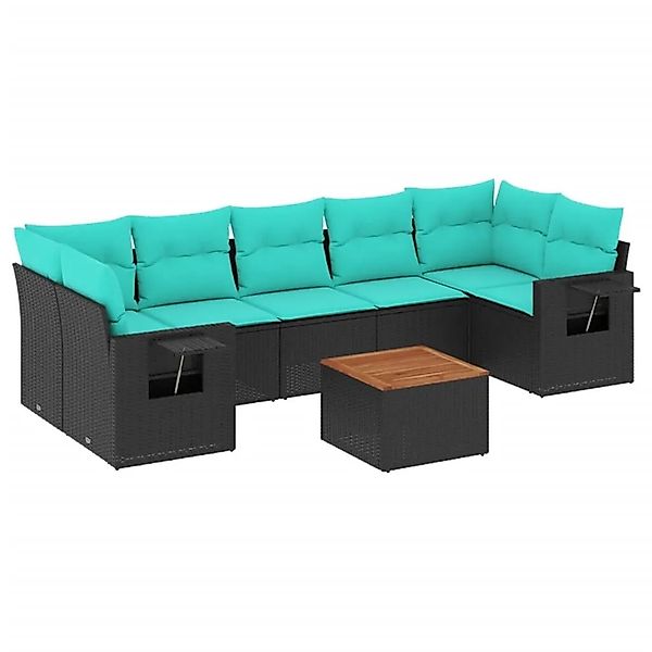 vidaXL 8-Tlg Gartensofa-Set mit Kissen Schwarzes Polyrattan 3224475 günstig online kaufen