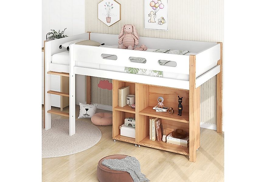 Merax Etagenbett, 90x200cm mit Schrank, Hochbett Kinderbett mit Treppe, Rau günstig online kaufen