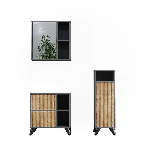 Vicco Badmöbel-Set Leano Anthrazit/Bergeiche 3 Teile günstig online kaufen