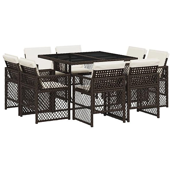 vidaXL 9-Tlg Garten-Essgruppe mit Kissen Braun Poly Rattan 3210837 günstig online kaufen