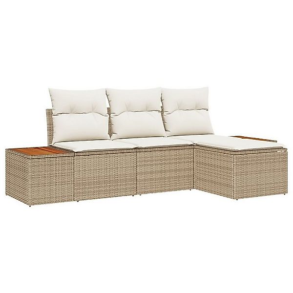 vidaXL Loungesofa 4-teiliges Garten Sofa Set mit Kissen Beiger Poly Rattan, günstig online kaufen