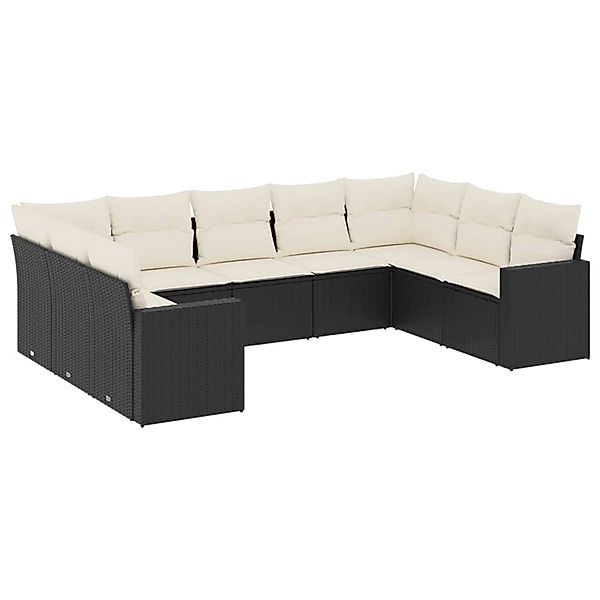 vidaXL 9-Tlg Garten-Sofagarnitur mit Kissen Schwarz Poly Rattan 3219386 günstig online kaufen