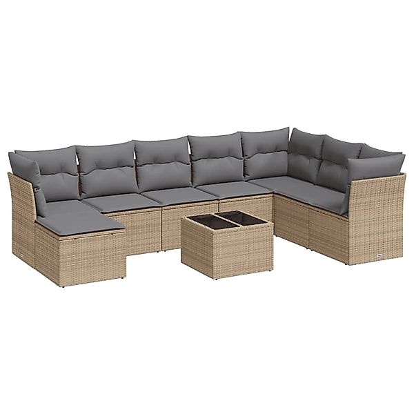 vidaXL 9-Tlg Garten-Sofagarnitur mit Kissen Beige Poly Rattan 3218059 günstig online kaufen