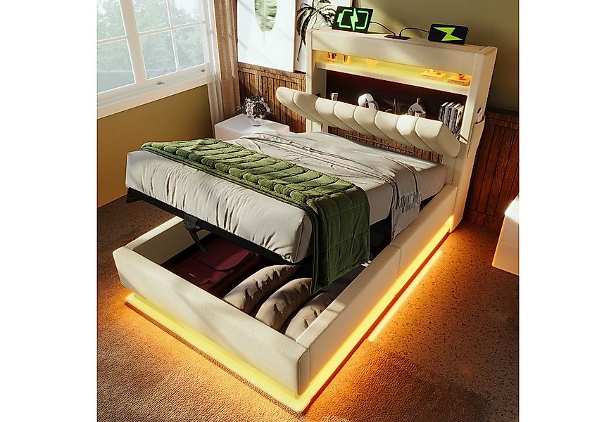 BlingBin Polsterbett Stauraumbett (1-tlg., hydraulischem Stauraum und Regal günstig online kaufen