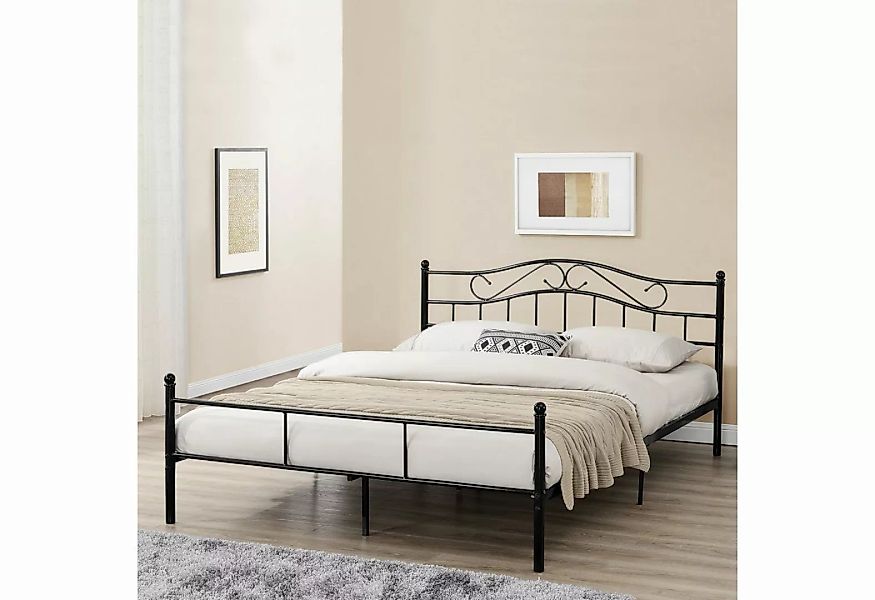 en.casa Metallbett, »Damur« Bett 200 x 200 cm schwarz, matt günstig online kaufen