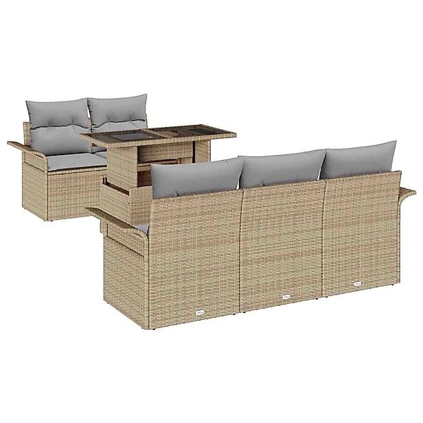 vidaXL Garten-Sofa-Set mit Kissen mit Speicher 6-Tlg Beige Poly Rattan 3356 günstig online kaufen