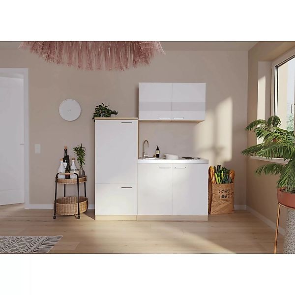 Respekta Miniküche KB160ESW 160 cm Weiß-Eiche Sonoma Sägerau Nachbildung günstig online kaufen