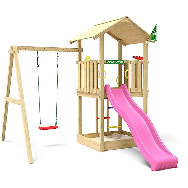 Jungle Gym Spielturm Beacon Holz mit Einzelschaukel Rutsche Fuchsia günstig online kaufen