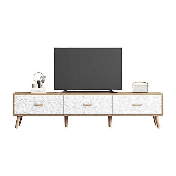 Odikalo TV-Schrank TV-Tisch helles Holz, Vintage Grain weiße Türverkleidung günstig online kaufen