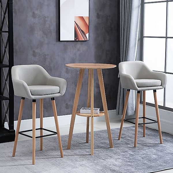 HOMCOM Barstühle Küche 2er-Set, H 65cm, Barhocker mit Armlehne, Beige   Aos günstig online kaufen