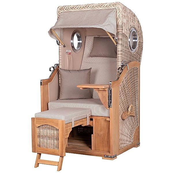 bene,iving Strandkorb Komplettset Ammersee Single Teak Bullauge PE Shell Mo günstig online kaufen