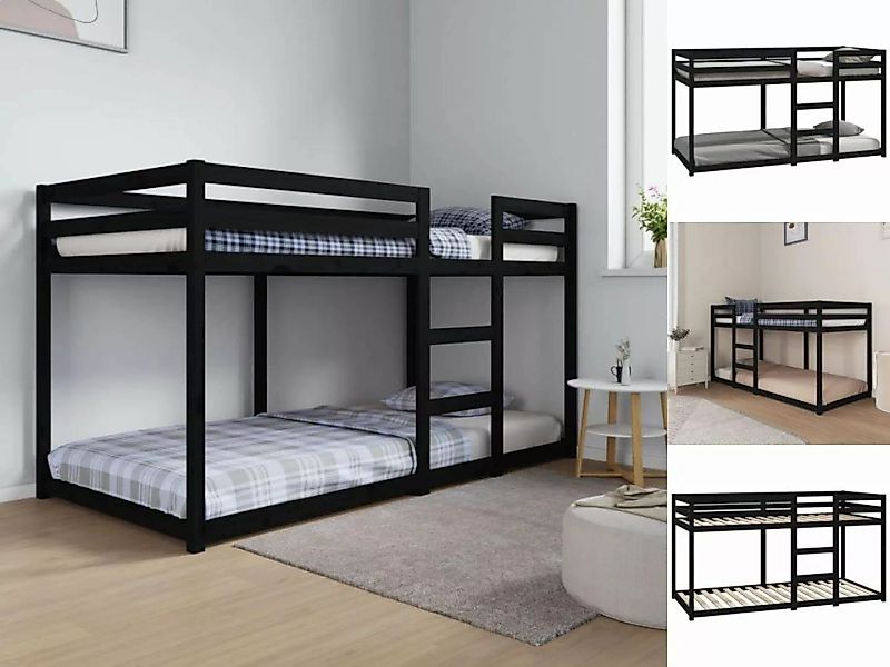vidaXL Bettgestell Etagenbett Schwarz 90x200 cm Massivholz Kiefer Bett Bett günstig online kaufen