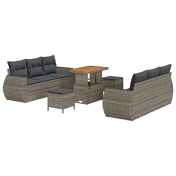 vidaXL Gartensofa-set mit Kissen mit Speicher 9-Tlg Grau Poly-Rattan 336378 günstig online kaufen