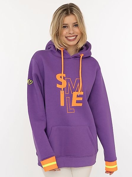 Zwillingsherz Hoodie ""SMILE"", große Stickerei, gestreifte Bündchen, Front günstig online kaufen