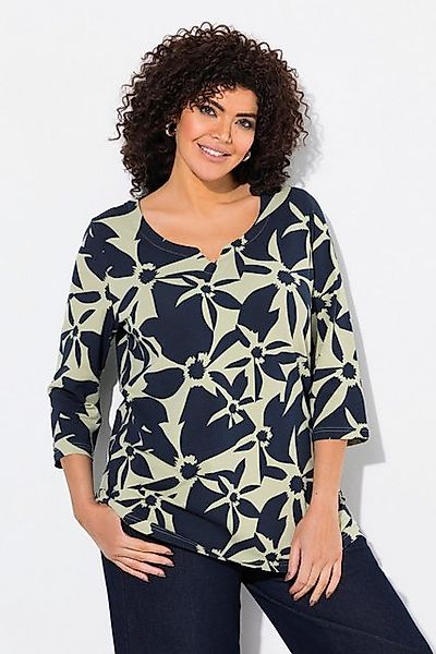 Ulla Popken T-Shirt Shirt Blumen Classic Tunika-Ausschnitt 3/4-Arm günstig online kaufen