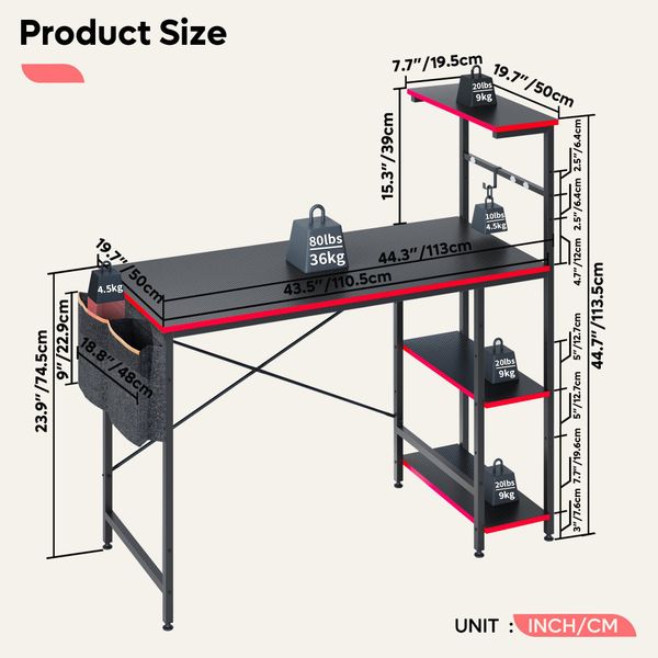 Bestier Gamingtisch Gaming Schreibtisch mit Regalen günstig online kaufen