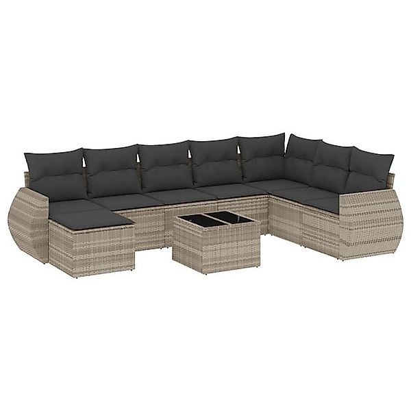 vidaXL Sofaelement 9-tlg. Garten-Sofagarnitur mit Kissen Hellgrau Poly Ratt günstig online kaufen