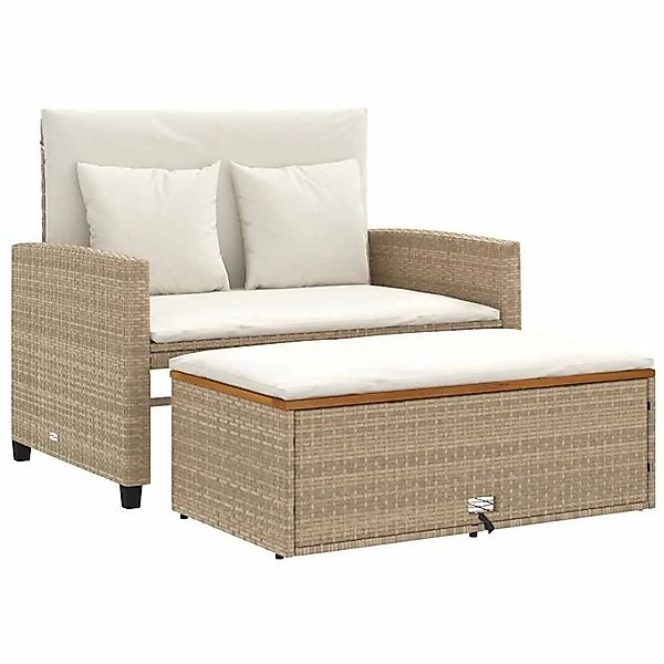 vidaXL Gartensofa mit Kissen 2-Sitzer Beige Poly Rattan & Akazienholz 36514 günstig online kaufen