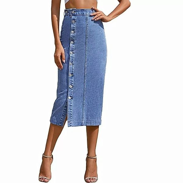 KIKI Jeanshotpants Denim Rock für Frauen hohe Taille solide A-Linie Jean Rö günstig online kaufen