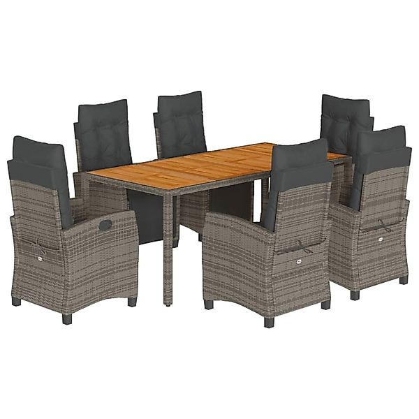 vidaXL 7-Tlg Garten-Essgruppe mit Kissen Grau Poly Rattan 3212916 günstig online kaufen