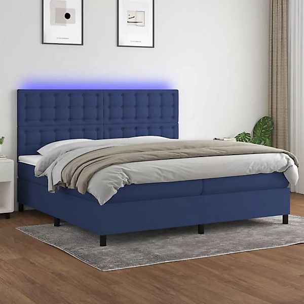 vidaXL Boxspringbett Boxspringbett mit Matratze LED Blau 200x200 cm Stoff B günstig online kaufen