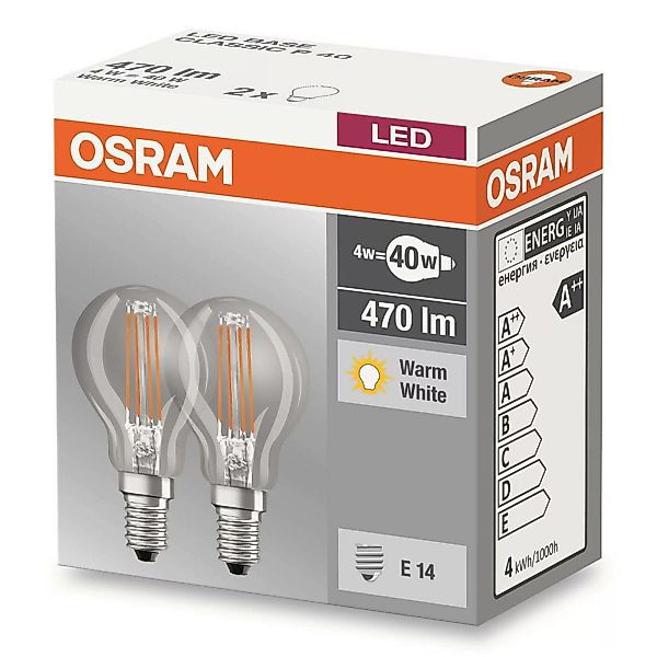 Osram LED-Leuchtmittel E14 Tropfenform 4 W 470 lm 2er Set 7,7 x 4,5 cm (H x günstig online kaufen