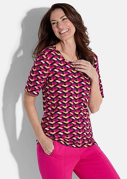 GOLDNER T-Shirt Viskoseshirt mit grafischem Muster Druckshirt mit Rundhalsa günstig online kaufen