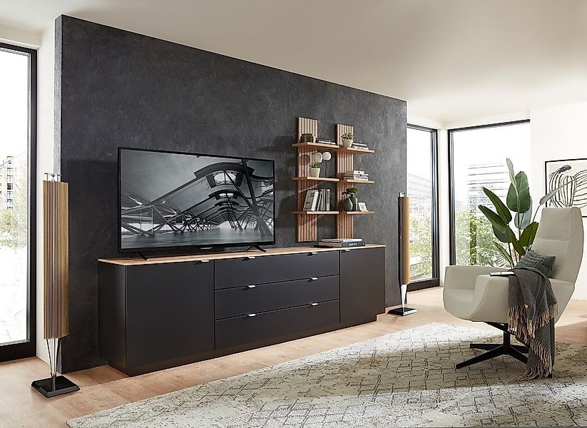 Innostyle Wohnwand (3-teilig) in schwarz matt / Artisan Dekor - 240x77x44 ( günstig online kaufen