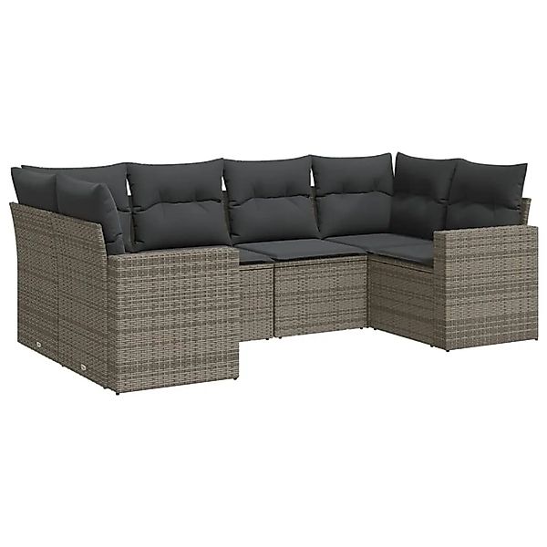 vidaXL 6-Tlg Garten-Sofagarnitur mit Kissen Grau Poly Rattan 3251717 günstig online kaufen