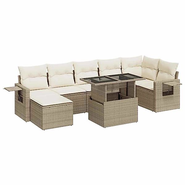 vidaXL 8-Tlg Garten-Sofagarnitur mit Kissen Beige Poly Rattan 3326519 günstig online kaufen