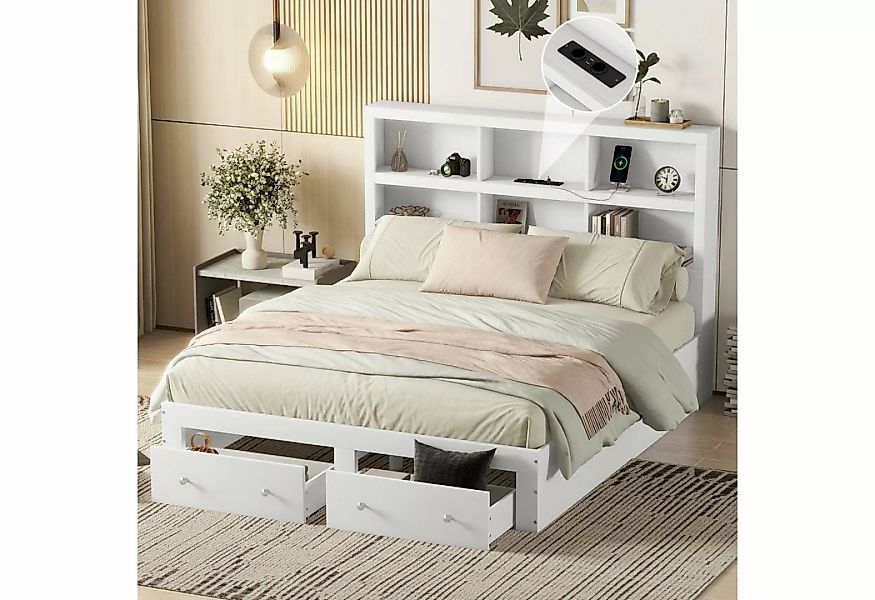 Celya Holzbett Doppelbett Bettgestell 160x200cm mit zwei Schubladen, Kopfte günstig online kaufen