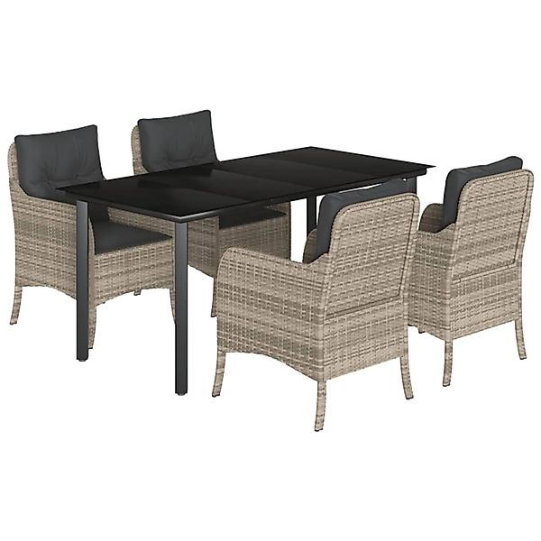 vidaXL 5-Tlg Garten-Essgruppe mit Kissen Hellgrau Poly Rattan 3212000 günstig online kaufen