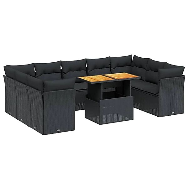 vidaXL 10-Tlg Garten-Sofagarnitur mit Kissen Schwarz Poly Rattan 3270992 günstig online kaufen