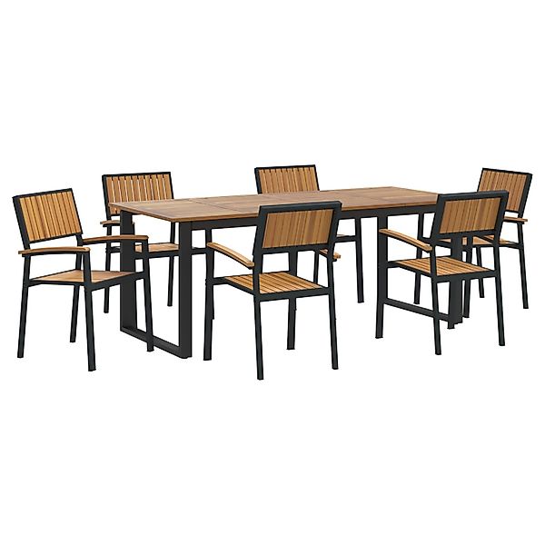 vidaXL 7-tlg Garten-Essgruppe Schwarz Stahl und Massivholz Akazie 3284381 günstig online kaufen