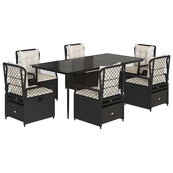 vidaXL 7-Tlg Garten-Essgruppe mit Kissen Schwarz Poly Rattan 3262962 günstig online kaufen